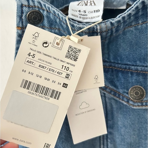 Zara Indigo Denim Jean Overalls Size 4-5 Years - Picture 10 of 11